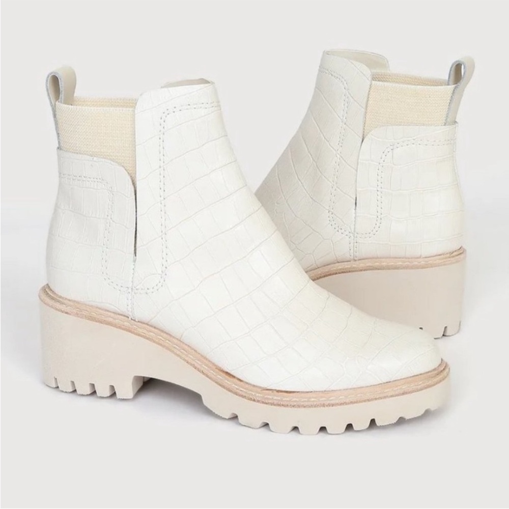Dolce Vita White Croc-Embossed Ankle Booties
